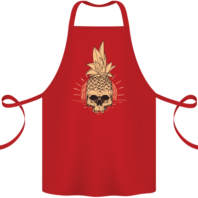 Pineapple Skull Gothic Biker Surfing Cotton Apron 100% Organic Red