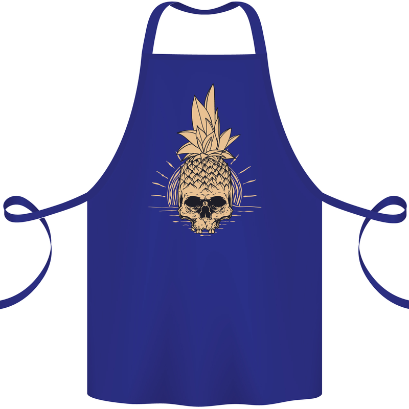 Pineapple Skull Gothic Biker Surfing Cotton Apron 100% Organic Royal Blue