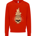 Pineapple Skull Gothic Biker Surfing Kids Sweatshirt Jumper Bright Red