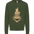 Pineapple Skull Gothic Biker Surfing Kids Sweatshirt Jumper Forest Green