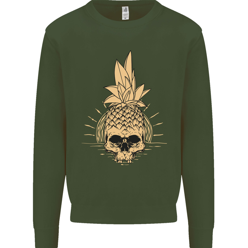 Pineapple Skull Gothic Biker Surfing Kids Sweatshirt Jumper Forest Green