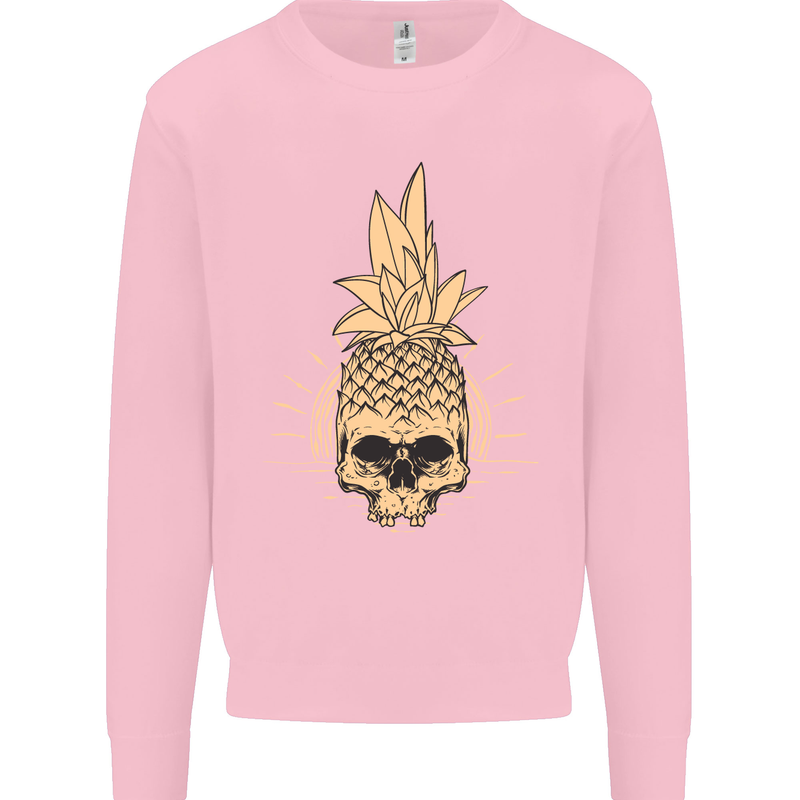Pineapple Skull Gothic Biker Surfing Kids Sweatshirt Jumper Light Pink
