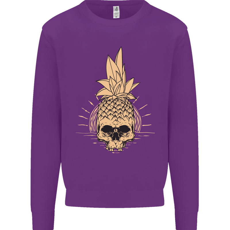 Pineapple Skull Gothic Biker Surfing Kids Sweatshirt Jumper Purple