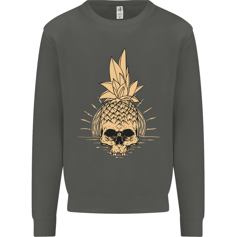 Pineapple Skull Gothic Biker Surfing Kids Sweatshirt Jumper Storm Grey