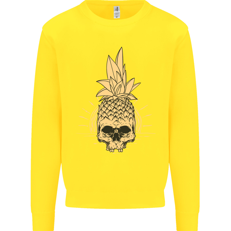 Pineapple Skull Gothic Biker Surfing Kids Sweatshirt Jumper Yellow