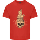 Pineapple Skull Gothic Biker Surfing Kids T-Shirt Childrens Red