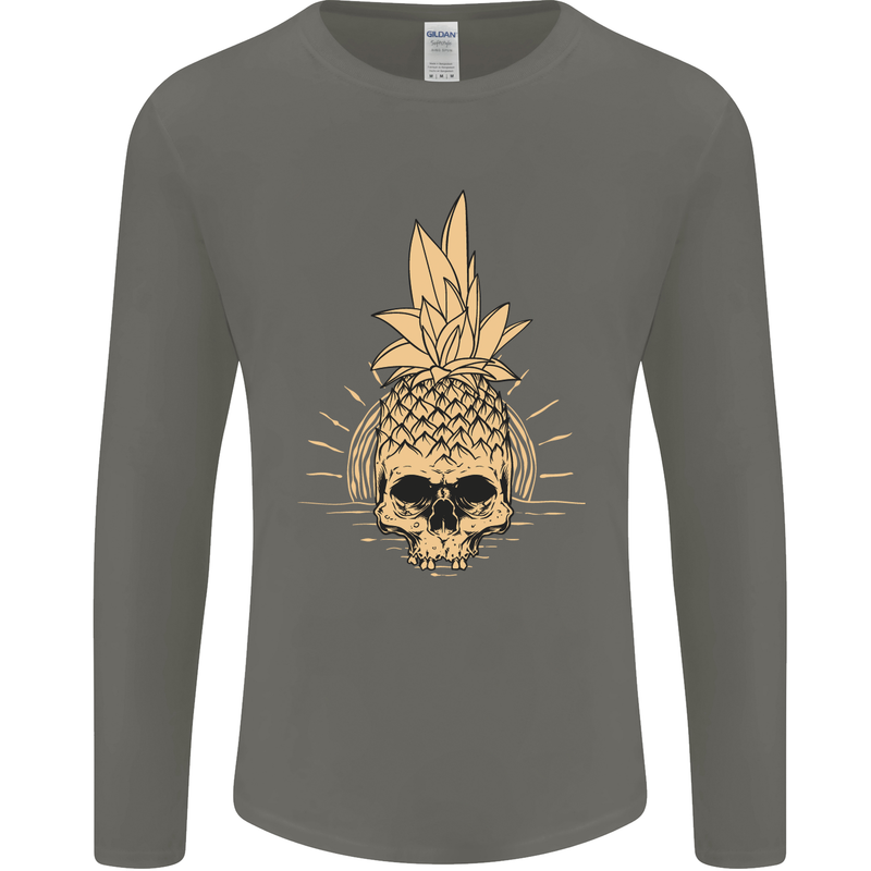 Pineapple Skull Gothic Biker Surfing Mens Long Sleeve T-Shirt Charcoal
