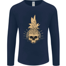 Pineapple Skull Gothic Biker Surfing Mens Long Sleeve T-Shirt Navy Blue