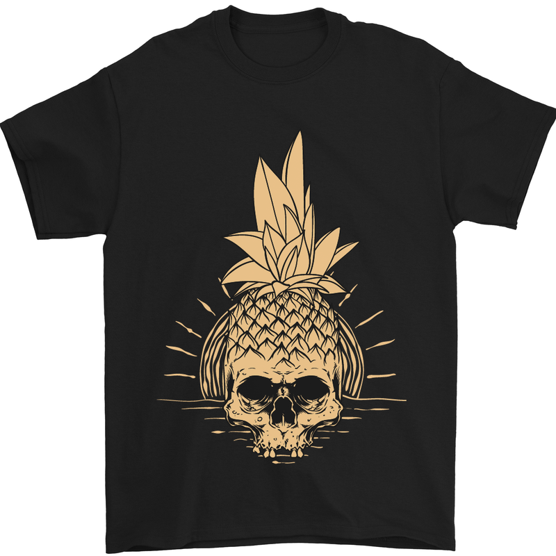 Pineapple Skull Gothic Biker Surfing Mens T-Shirt Cotton Gildan Black
