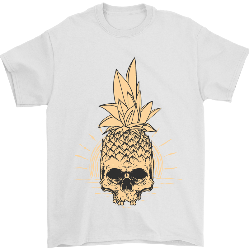 Pineapple Skull Gothic Biker Surfing Mens T-Shirt Cotton Gildan White