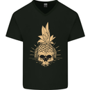 Pineapple Skull Gothic Biker Surfing Mens V-Neck Cotton T-Shirt Black