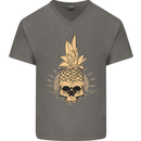 Pineapple Skull Gothic Biker Surfing Mens V-Neck Cotton T-Shirt Charcoal