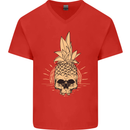 Pineapple Skull Gothic Biker Surfing Mens V-Neck Cotton T-Shirt Red