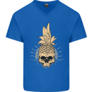 Pineapple Skull Gothic Biker Surfing Mens V-Neck Cotton T-Shirt Royal Blue