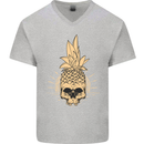 Pineapple Skull Gothic Biker Surfing Mens V-Neck Cotton T-Shirt Sports Grey