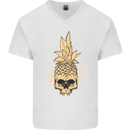 Pineapple Skull Gothic Biker Surfing Mens V-Neck Cotton T-Shirt White