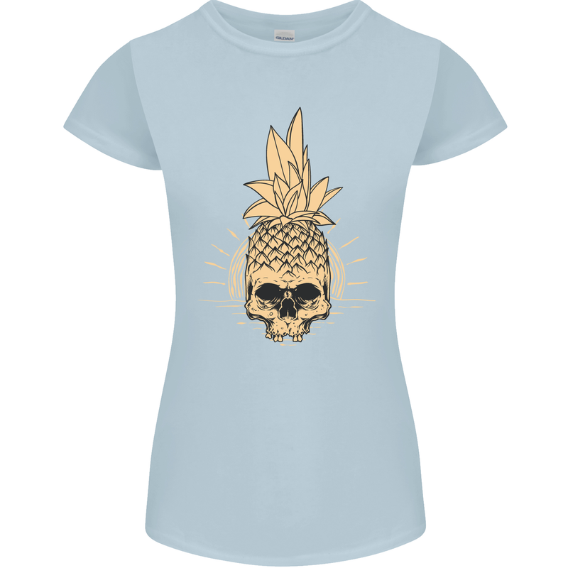 Pineapple Skull Gothic Biker Surfing Womens Petite Cut T-Shirt Light Blue