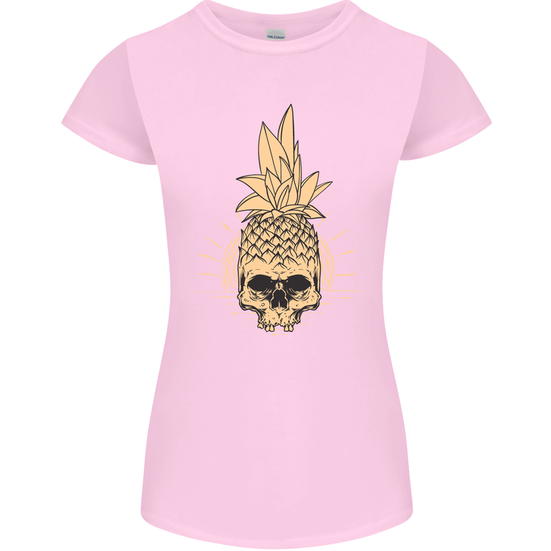 Pineapple Skull Gothic Biker Surfing Womens Petite Cut T-Shirt Light Pink