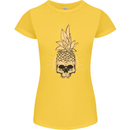 Pineapple Skull Gothic Biker Surfing Womens Petite Cut T-Shirt Yellow