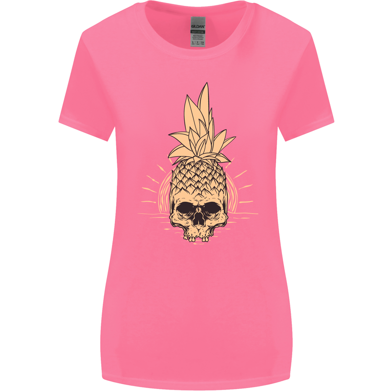 Pineapple Skull Gothic Biker Surfing Womens Wider Cut T-Shirt Azalea