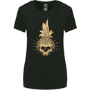 Pineapple Skull Gothic Biker Surfing Womens Wider Cut T-Shirt Black