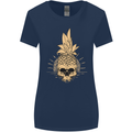 Pineapple Skull Gothic Biker Surfing Womens Wider Cut T-Shirt Navy Blue