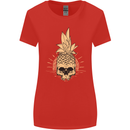 Pineapple Skull Gothic Biker Surfing Womens Wider Cut T-Shirt Red