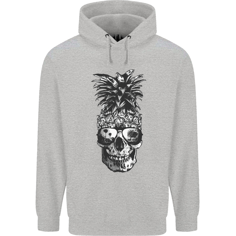 Pineapple Skull Surf Surfing Surfer Holiday Childrens Kids Hoodie Sports Grey
