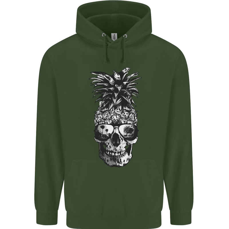 Pineapple Skull Surf Surfing Surfer Holiday Mens 80% Cotton Hoodie Forest Green