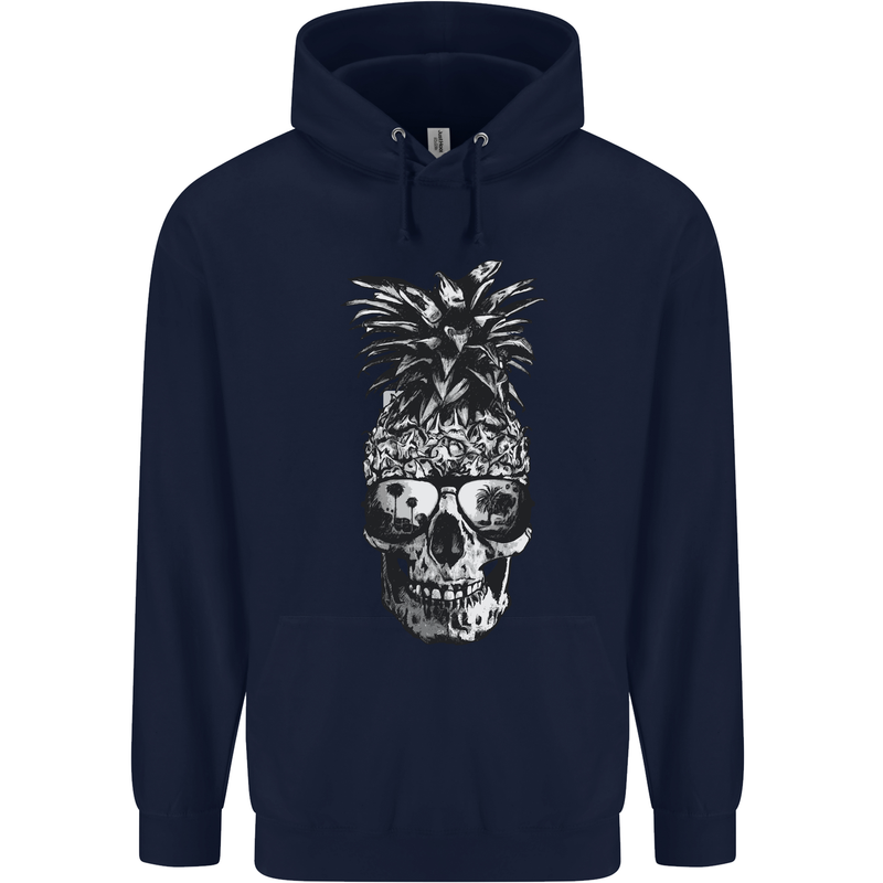 Pineapple Skull Surf Surfing Surfer Holiday Mens 80% Cotton Hoodie Navy Blue