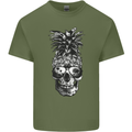 Pineapple Skull Surf Surfing Surfer Holiday Mens Cotton T-Shirt Tee Top Military Green