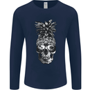 Pineapple Skull Surf Surfing Surfer Holiday Mens Long Sleeve T-Shirt Navy Blue