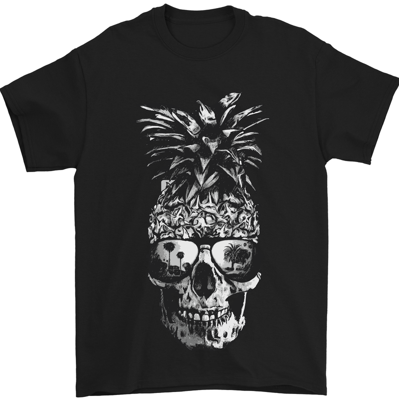 Pineapple Skull Surf Surfing Surfer Holiday Mens T-Shirt Cotton Gildan Black
