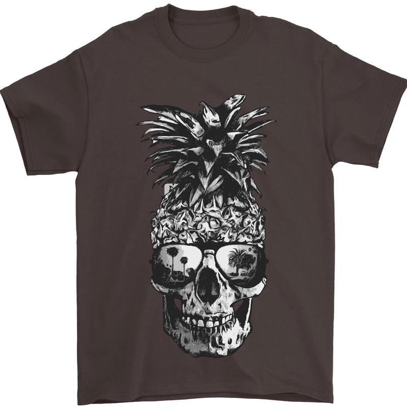 Pineapple Skull Surf Surfing Surfer Holiday Mens T-Shirt Cotton Gildan Dark Chocolate