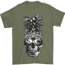 Pineapple Skull Surf Surfing Surfer Holiday Mens T-Shirt Cotton Gildan Military Green