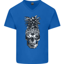 Pineapple Skull Surf Surfing Surfer Holiday Mens V-Neck Cotton T-Shirt Royal Blue