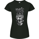 Pineapple Skull Surf Surfing Surfer Holiday Womens Petite Cut T-Shirt Black