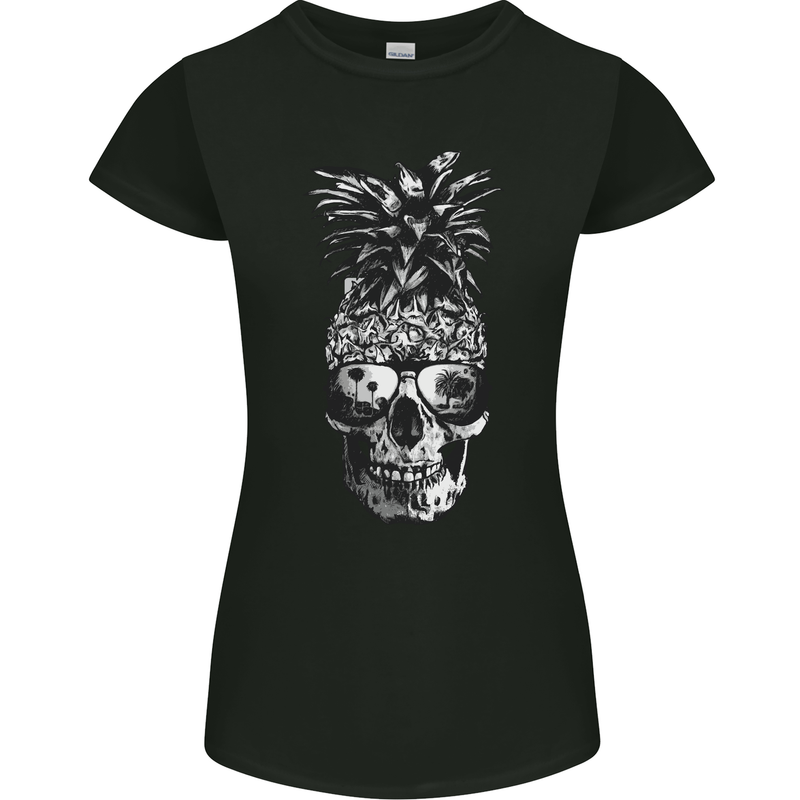 Pineapple Skull Surf Surfing Surfer Holiday Womens Petite Cut T-Shirt Black