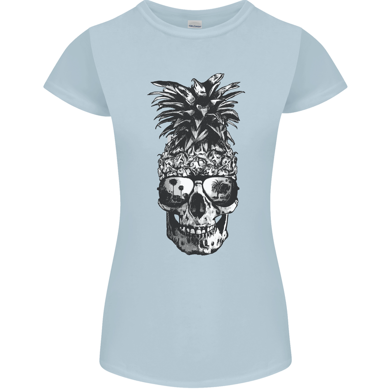 Pineapple Skull Surf Surfing Surfer Holiday Womens Petite Cut T-Shirt Light Blue