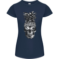 Pineapple Skull Surf Surfing Surfer Holiday Womens Petite Cut T-Shirt Navy Blue