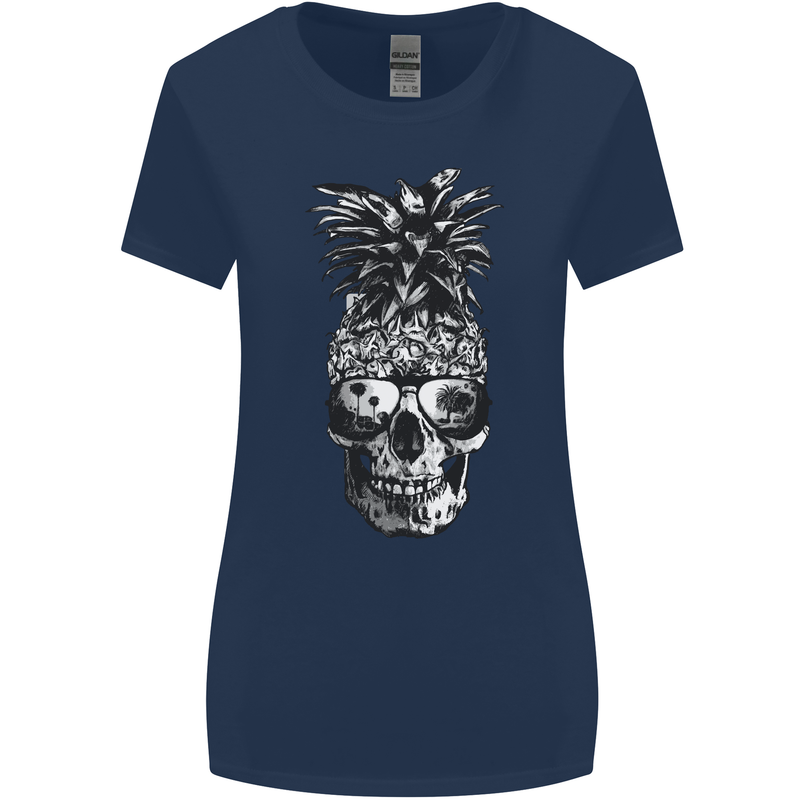 Pineapple Skull Surf Surfing Surfer Holiday Womens Wider Cut T-Shirt Navy Blue