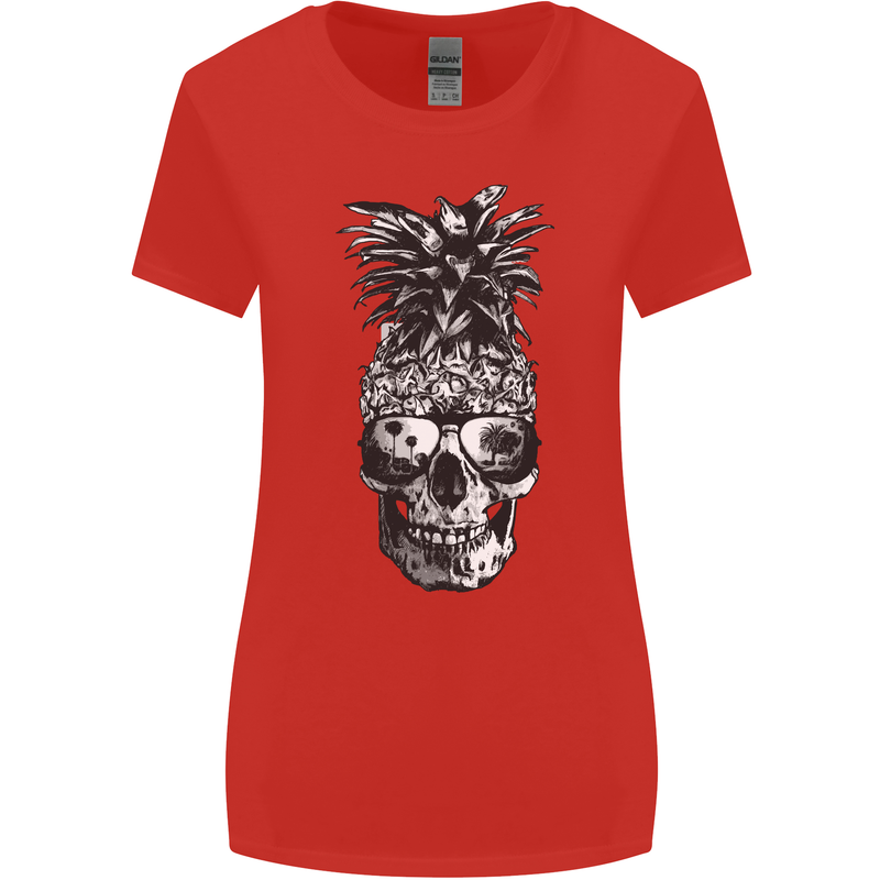 Pineapple Skull Surf Surfing Surfer Holiday Womens Wider Cut T-Shirt Red