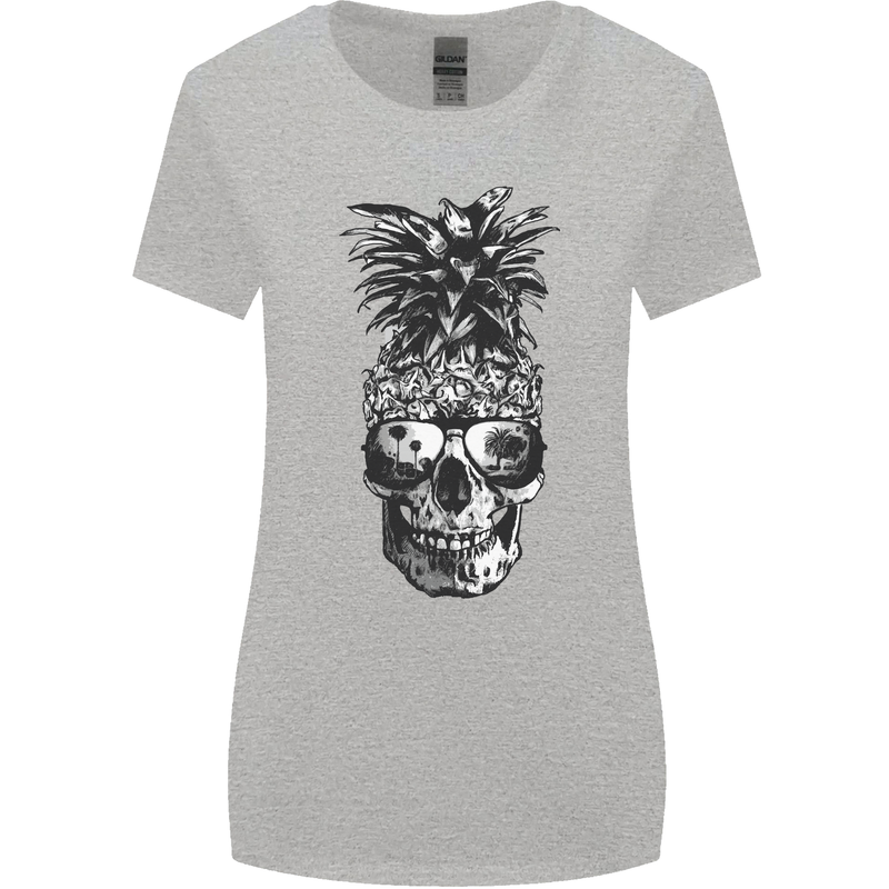 Pineapple Skull Surf Surfing Surfer Holiday Womens Wider Cut T-Shirt Sports Grey