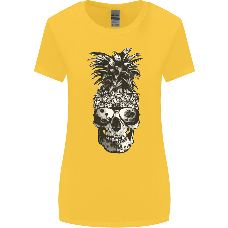 Pineapple Skull Surf Surfing Surfer Holiday Womens Wider Cut T-Shirt Yellow