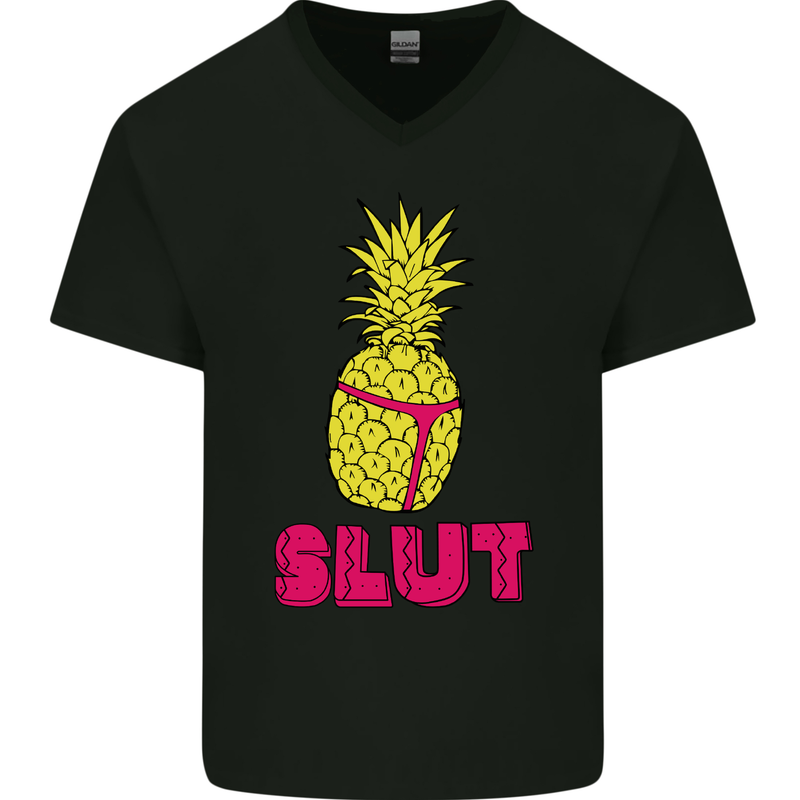 Pineapple Slut Funny Movie Theme Mens V-Neck Cotton T-Shirt Black