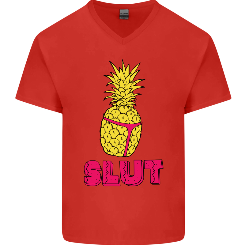 Pineapple Slut Funny Movie Theme Mens V-Neck Cotton T-Shirt Red
