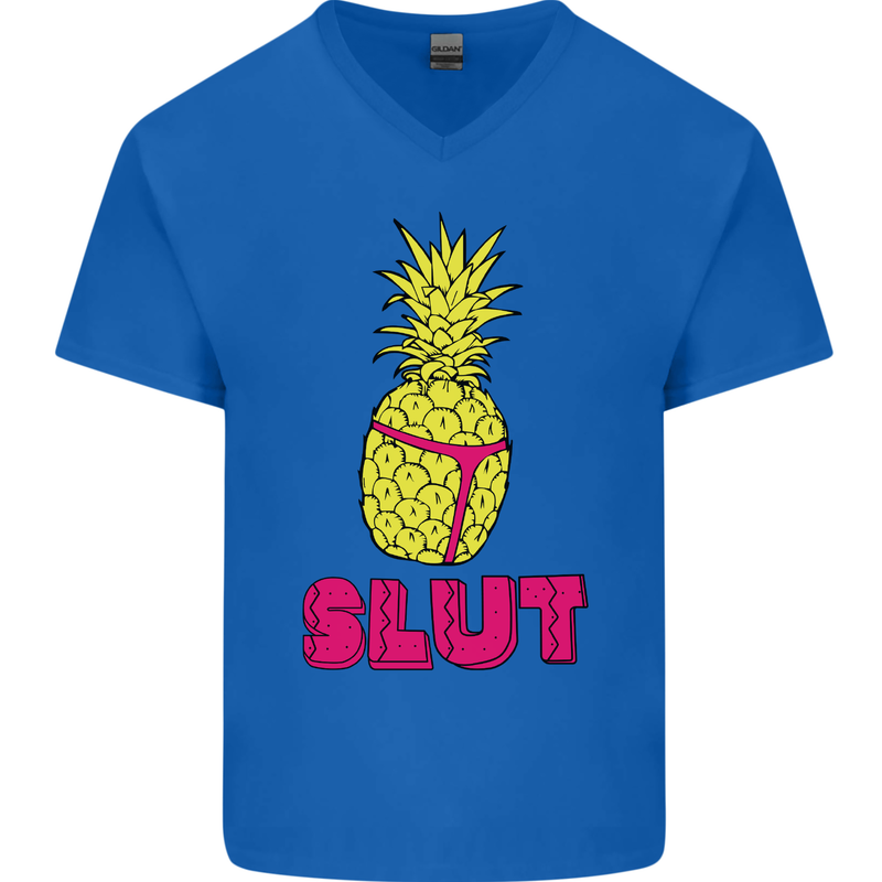 Pineapple Slut Funny Movie Theme Mens V-Neck Cotton T-Shirt Royal Blue