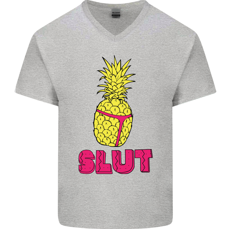 Pineapple Slut Funny Movie Theme Mens V-Neck Cotton T-Shirt Sports Grey