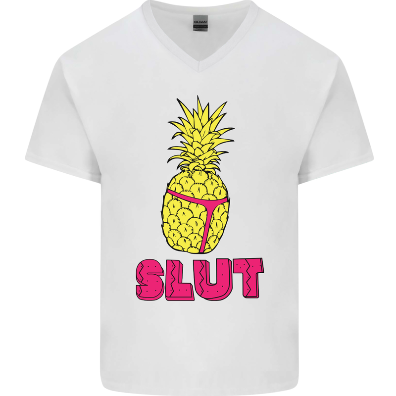 Pineapple Slut Funny Movie Theme Mens V-Neck Cotton T-Shirt White