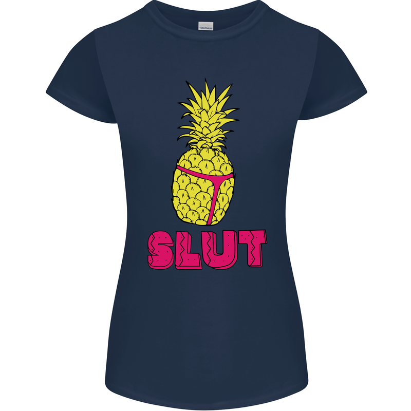 Pineapple Slut Funny Movie Theme Womens Petite Cut T-Shirt Navy Blue